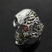 925 Silver Heavy Skull Ring w Red cz for Motor Biker - SR17